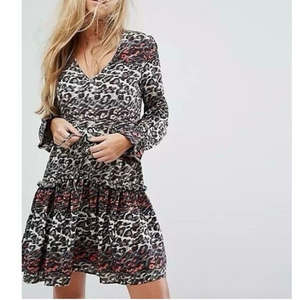 AllSaints Alia Juba silk dress with a leopard print size medium women’s
